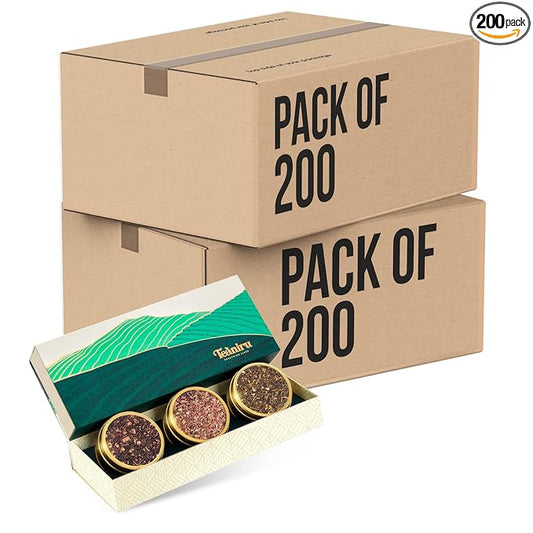 Teaniru, Novelty Tea Collection – Pack of 200 | Loose Leaf Tea Sampler Gift | 3 Flavored Tea - Black, Herbal & Green Tea | Loose Leaf Tea Gift Set for Corporate Gifting | Thanks Giving