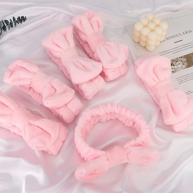 WHAVEL 6 Pack Pink Spa Headband for Washing Face, Skincare Headbands Microfiber Pink Party Favors Sleepover (Type 14)