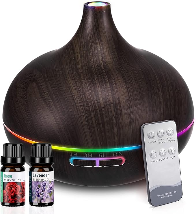 Essential Oil Diffuser Humidifier Ultrasonic Aromatherapy Diffuser with 4 Timer Settings & 7 Different Lights for Office Home Study Yoga Spa Baby