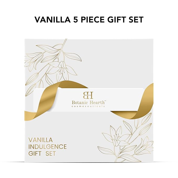 Gift Set For Women & Men | Vanilla Body Scrub, Body Wash, Hand Cream, Lip Balm, Loofah | 5 Piece Set | Birthday, Wife, Girlfriend, Sister | 10.2 Fl Oz