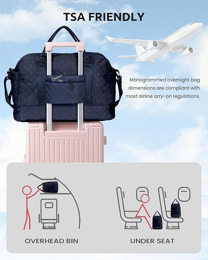 Initial Personalized Travel Bag with Shoulder Strap, Wet Pocket, Makeup Bag Gift for Women (Letter Y)