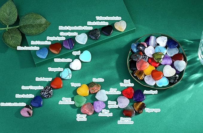 QINJIEJIE 50PCS Heart Crystals Stones Love Shaped Gemstones Rose Quartz Polished Crystal Bulk Chakra Palm Worry Stone Natural Cute Pocket Thumb Gems Reiki Balancing Meditation Wholesale Set Gifts Women Stocking Stuffers