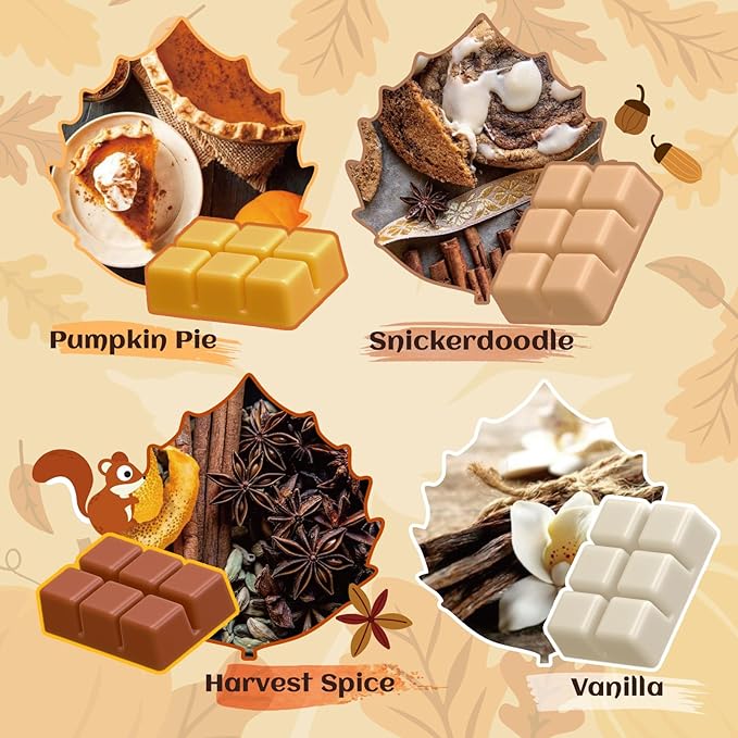 Fall Wax Melts, 8 Pack Scented Wax Cubes, Soy Wax Cubes Strong Autumn Scent, Wax Melts Tarts for Warmer - Pumpkin Pie, Cinnamon, Harvest Spice, Apple Cider and More, Colored Wax Melt Gift Set