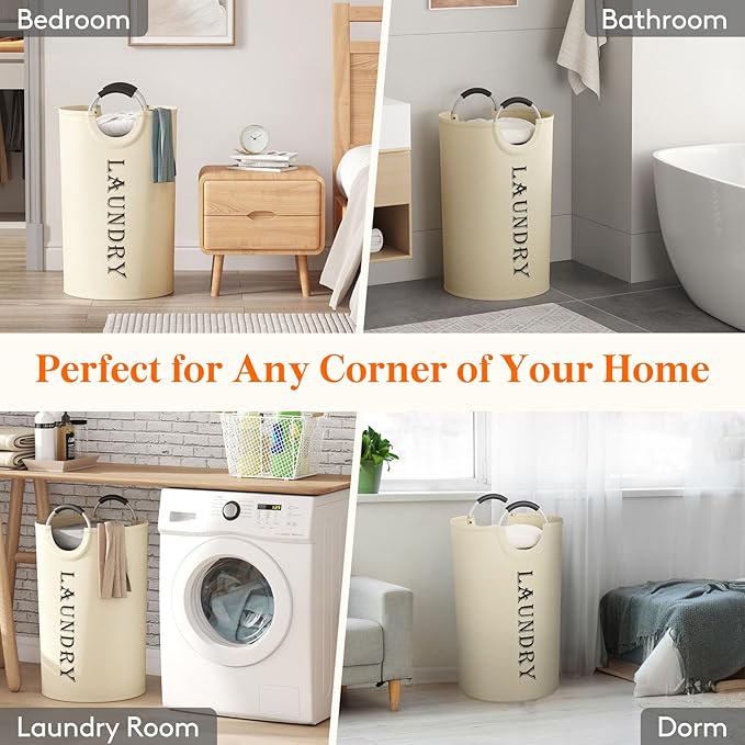 Lifewit 120L 2-Pack Large Laundry Basket, Collapsible Laundry Hamper with Aluminum Handles, Waterproof Freestanding Dirty Clothes Hampers for Laundry Room Bedroom Dorm Bathroom, White