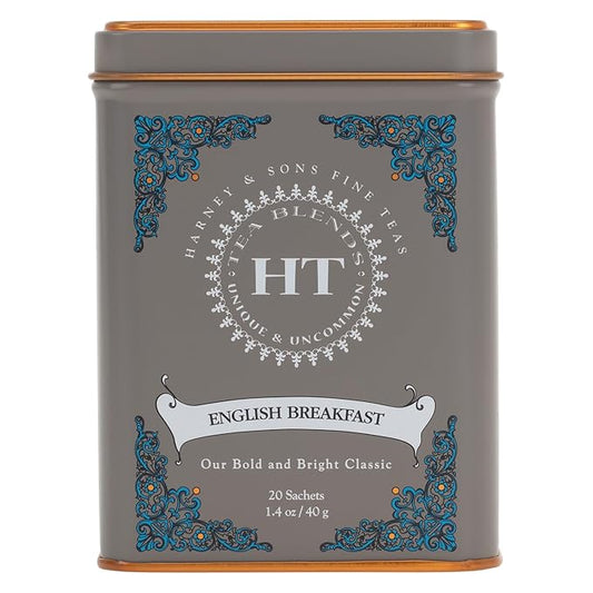 Harney & Sons English Breakfast Tea, Caffeinated, 20ct sachet tin, HT Tea Blends
