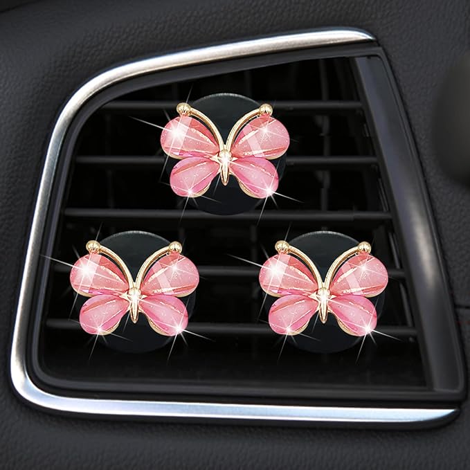 Cute Butterfly Air Vent Clips,3 Pcs Pink Butterfly Car Air Fresheners Vent Clips Long Lasting Diffuser Interior Decor Charm Car Decoration Cute Accessories for Women Girls