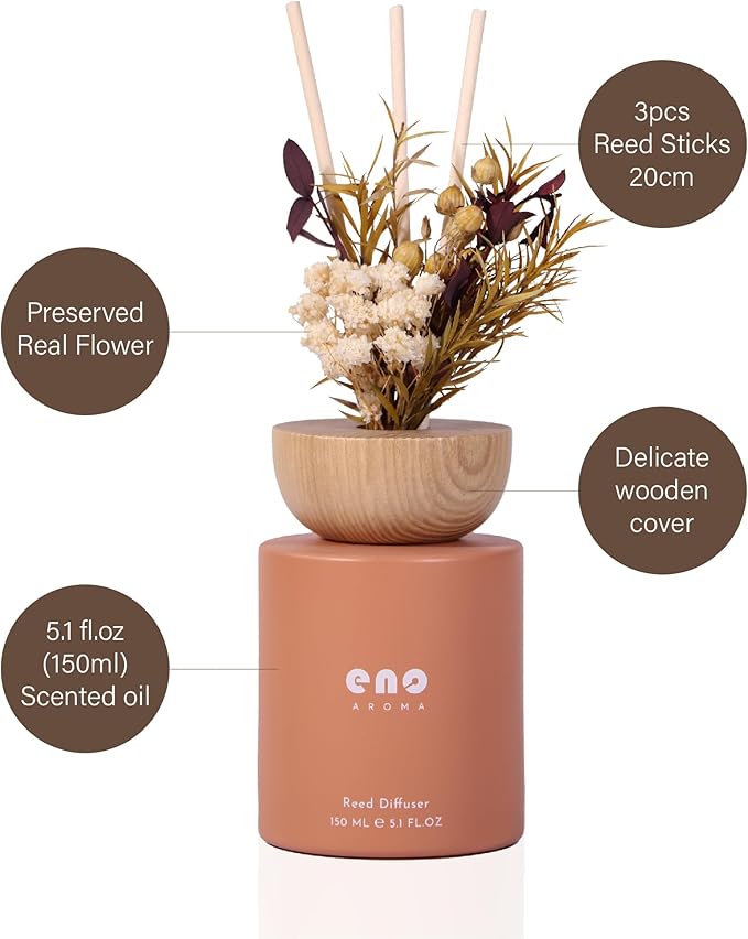 Reed Diffuser Set with Really Dried Flowers, Essential Oils Scented Diffuser with Sticks, Air Fresheners Home Fragrance for Bathroom Shelf Decor & Gift, 5.1oz / 150ml