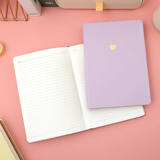 CAGIE Lined Journal Notebook for Women and Girls 256 Pages Cute Diary with Heart-Shaped Leather Journals for Writing A5 Soft Cover Notebooks for Work School, Purple