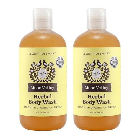 Herbal Body Wash, Lemon Rosemary by Moon Valley, All Natural Ingredients, No Parabens, Vegan, Moisturizing Essential Oils, Two Pack