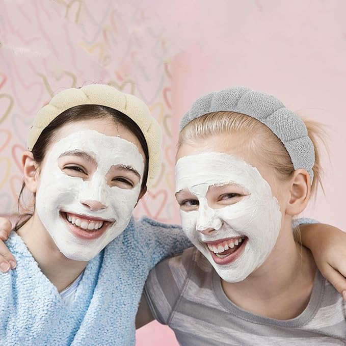 WHAVEL 3 Pack Spa Headband Skincare Headbands, Makeup Headband Sponge Terry Cloth Headbands Face Wash Headband Puffy Hair Band for Washing Face Women Girls (Gray, Khaki, Pink) (TCH-05)