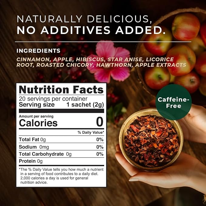 Gya Tea Co Cinnamon Apple Herbal Tea Bags (20 Bags) - Caffeine Free with a Tangy Flavor for All Day Comfort, Calming, Relaxing & Nourishing - Fruit & Herbal Blends