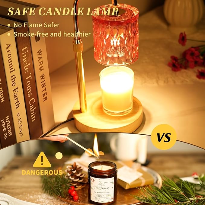Pink Candle Warmer Lamp with Timer and Dimmable, Height and Brightness Adjustable, Birthday Gifts for Women Mom, Electric Wax Melt Warmer For Scented Jar Candles, New Home Bedroom Decor Aesthetic