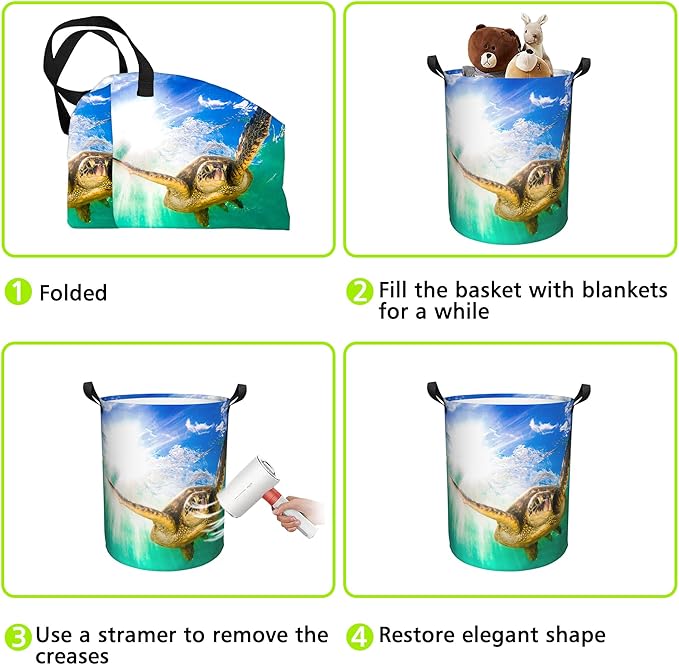 Hawaiian Green Sea Turtle Laundry Basket Foldable Laundry Hamper Waterproof Oxford Cloth Large Laundry Basket Clothes Storage Bucket Toy Organizer For Bathroom,Laundry,College 17.3 x16.5 Inch