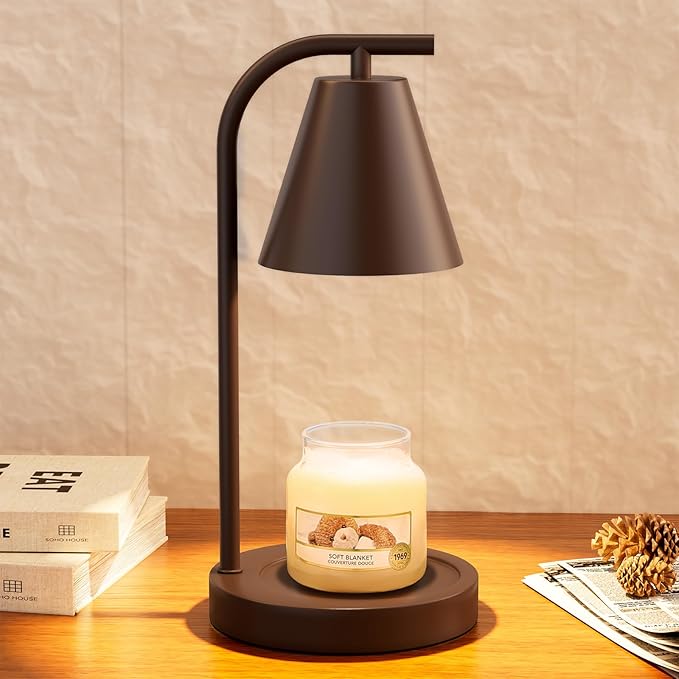 Candle Warmer Lamp with Timer - Electric Wax Melter for Jar Candles with 2 Bulbs, Flameless Scented Candle Warmer for New Home, Creates Cozy Ambiance, Modern House Warming Gift for Women (Brown)