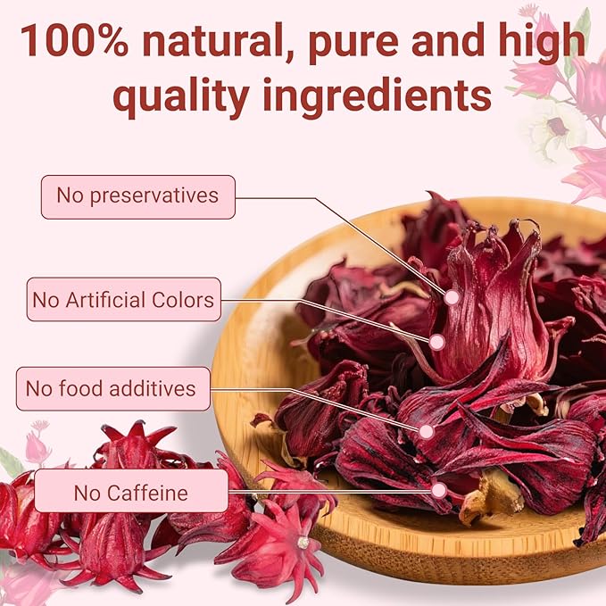 Hibiscus Tea Bags, 100% Natural Hibiscus Flowers Herbal High Blood Pressure Tea Bags, No Sugar/Gluten, Caffeine Free-50 Count (Pack of 1)
