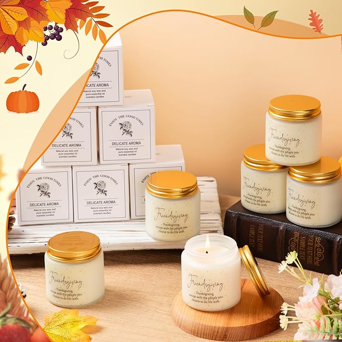 6 Pcs Thanksgiving Gifts Fall Scented Candles Set 3.5 Oz Soy Wax Pumpkin Scented Glass Jar Candle Friendsgiving Gift for Friends Coworker Women Men Autumn Birthday (Classic)