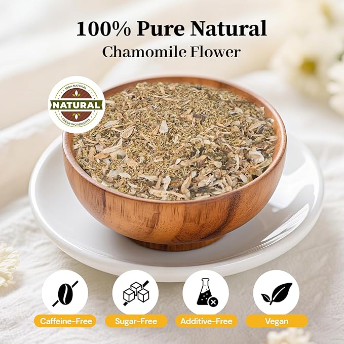 Chamomile Tea Bags, 100% Natural Dried Chamomile Tea Flowers Loose Leaf Premium Herbal Tea No Sugar/Gluten, Caffeine Free-100 Count (Pack of 1)