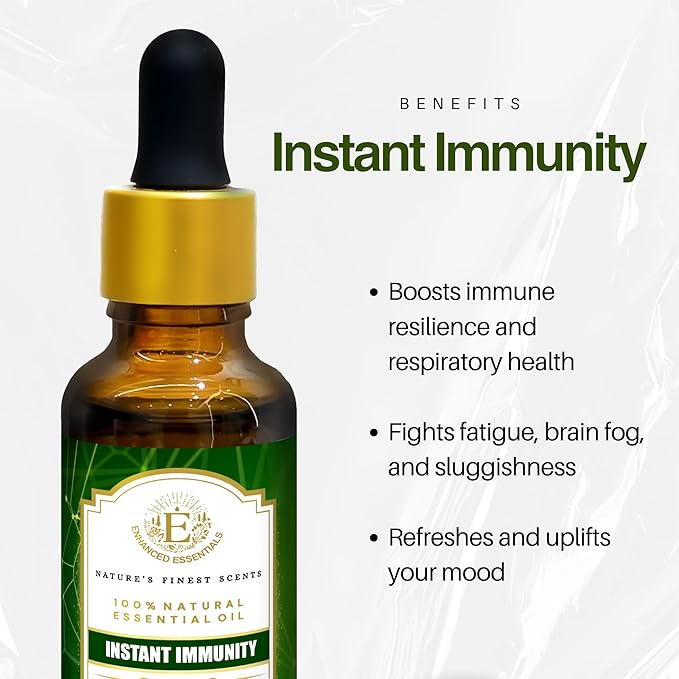 Essential Oil Blend for Immune Boost & Natural Protection by Enhanced Essentials|Pure,Slow-Distilled Lemon,Tea Tree,Peppermint,Rosemary Oils for Diffuser,Steam Inhalation,Massage|1 fl oz (30 ml)