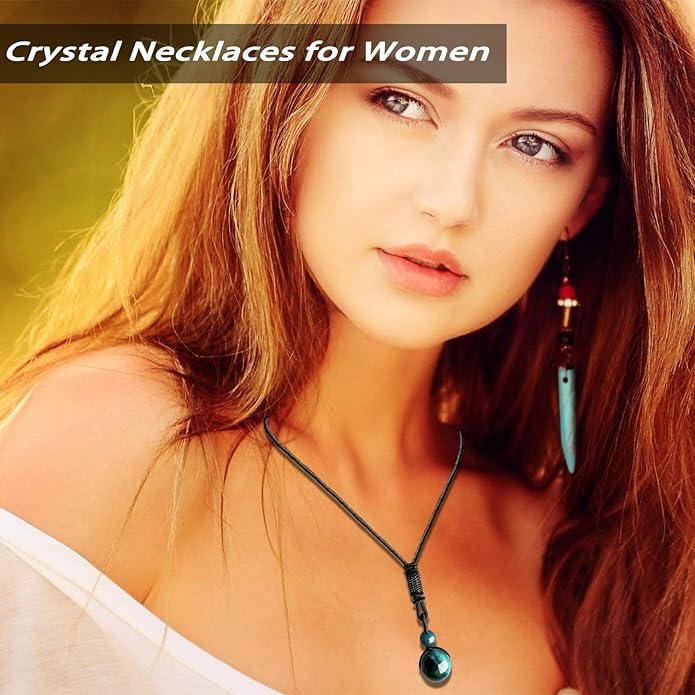 Crystal Necklaces for Women Men, Tigers Eye Amethyst Obsidian Pendant for Protection, Crystals and Healing Stones Necklace Jewelry for Spiritual