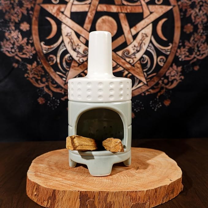 Handmade Ceramic Palo Santo Holder Burner - Mini Chiminea Incense Dish for Palo Santo Sticks & Sage -Cone Burner Elegant Design for Energy Cleansing, Yoga, Meditation & Aromatherapy Idea