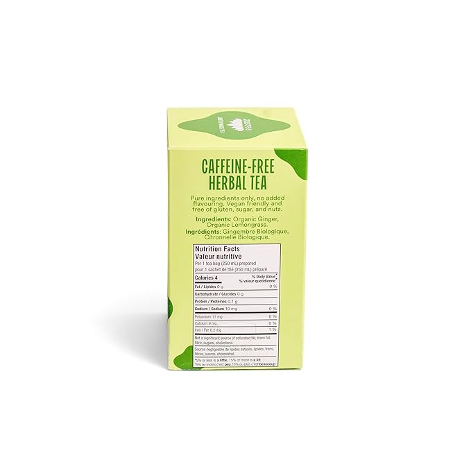 JusTea LEMON GINGER | Herbal Tea Bags, Caffeine-Free, Organic Ginger and Lemongrass Tea | Fair-Trade | Plastic-Free Tea Bags | Vegan, Sugar-Free, Gluten-Free | 16 Tea Bags