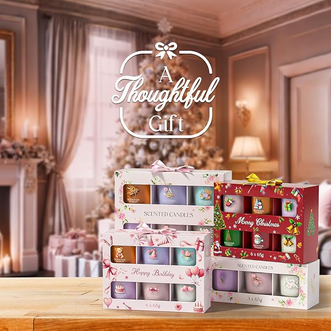 Christmas Candles, Scented Candles Gift Set for Stress Relief, 3 Votive Candles for Women and Men, Christmas Candle Gifts for Women (Red + Green + White, 7 oz)