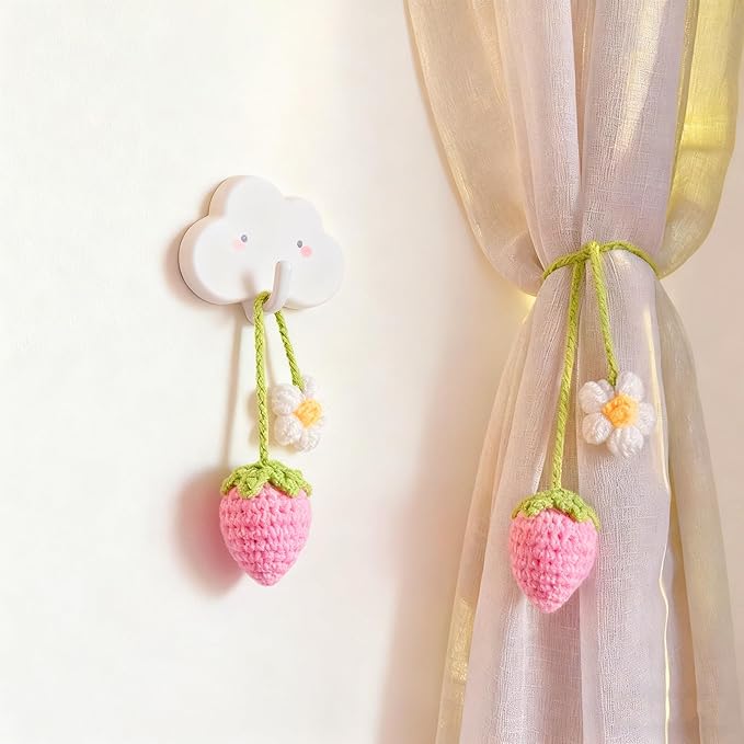 2 Pcs Strawberry Mirror Hanging Pendants, Kawaii Crochet Handmade Polyester Fiber Car Accessories for Women, Cute Car Decor Charm for Rearview Mirror,Decorations Gifts for Her