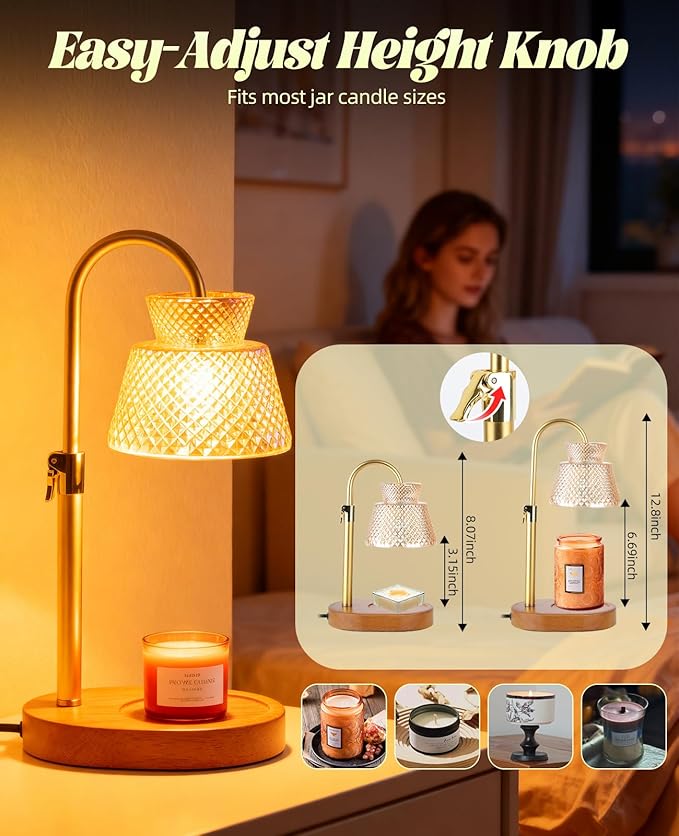 Candle Warmer Lamp with Timer Wax Melt Warmer, Dimmable Adjustable Height with Bulb for Jar Scented Candles, Home Decor Housewarming Birthday Gifts for Women Mom