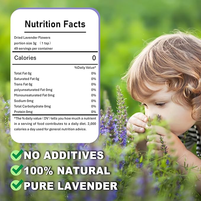 5oz Lavender Tea Loose Leaf – 100% Natural Extra Grade Dried Lavender Flowers for Drinks, Caffeine-Free Te de Lavanda for Culinary, Sachet & Milk Tea