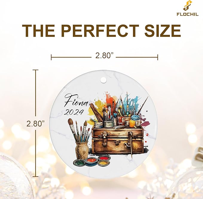 FLOCHIL Personalized Artist Ornaments for Christmas Tree, Custom Artist Palette Christmas Ornament with Name, Drawing Ornaments for Christmas Tree, Gifts for Girls, Christmas