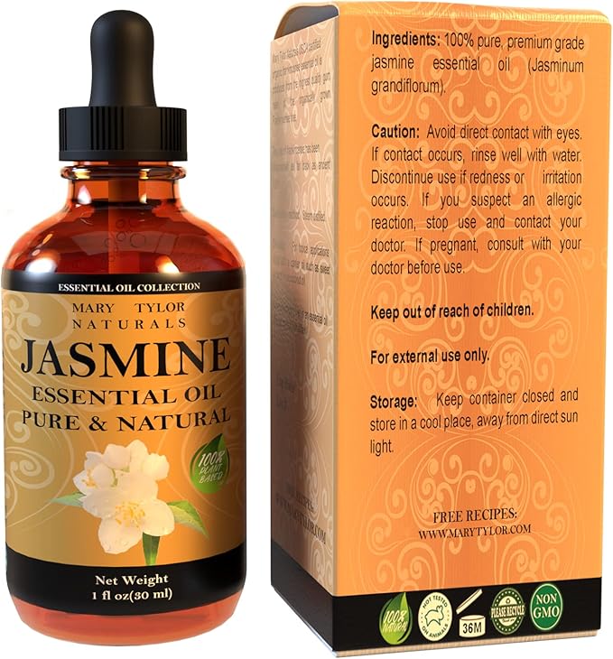 Jasmine Essential Oil (1 oz), Premium Therapeutic Grade, 100% Pure and Natural, Perfect for Aromatherapy, and Much More by Mary Tylor Naturals