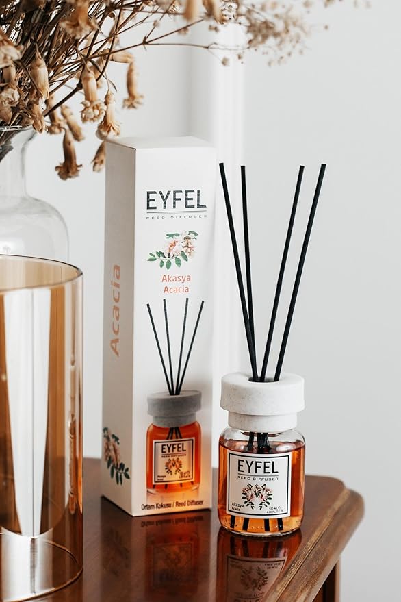 EYFEL Acacia Reed Diffuser Set - 4.05 fl oz Oil Diffuser Sticks, Bathroom & Home Fragrances, Scented Sticks, Home Décor