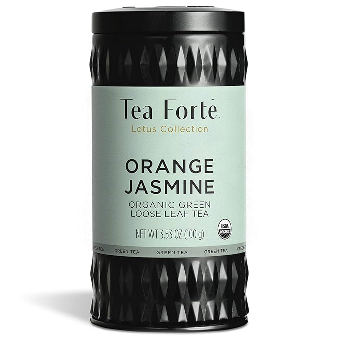 Tea Forte Orange Jasmine Premium Organic Loose Leaf Caffeinated Green Tea Blend Canister, Makes 35-50 Cups