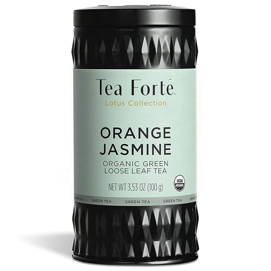 Tea Forte Orange Jasmine Premium Organic Loose Leaf Caffeinated Green Tea Blend Canister, Makes 35-50 Cups