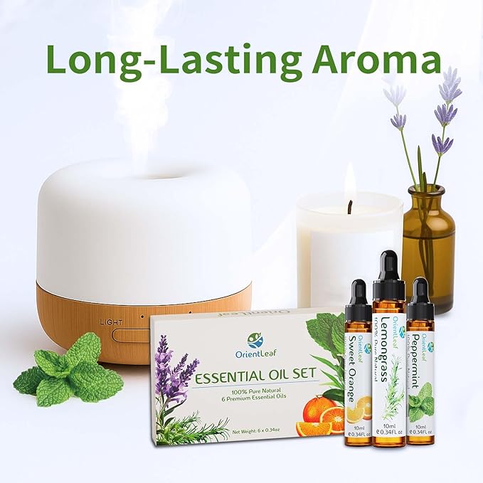 Essential Oils Set for Diffusers, Christmas Essential Oils Gifts for Women, Aromatherapy Stocking Stuffers, Lavender, Eucalyptus, Lemongrass, Sweet Orange, Peppermint, Tea Tree (6x10ml)