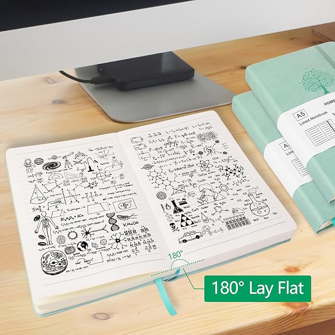 Journals for Writing, A5 Leather Ruled Notebook with 400 Pages, 100 Gms College Ruled Journal with Thick Paper, Hardcover with Inner Pocket & Pen Holder, Bluish Green