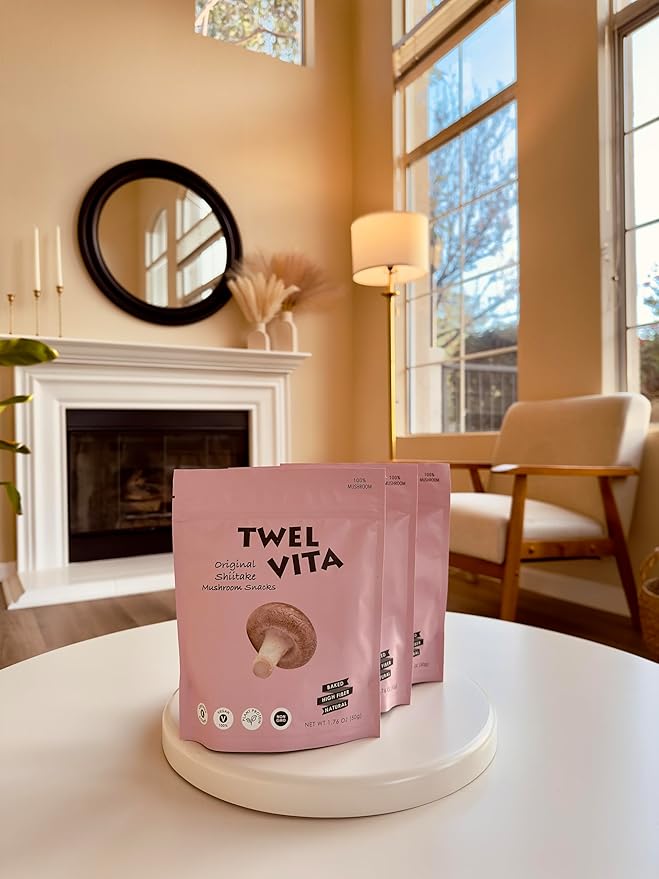 TwelVita Wholesome Baked Shiitake Mushroom Crisps, Vegan Snacks, Clean Label, Non-GMO, Gluten-Free, 1.76 oz ea, Pack of 4