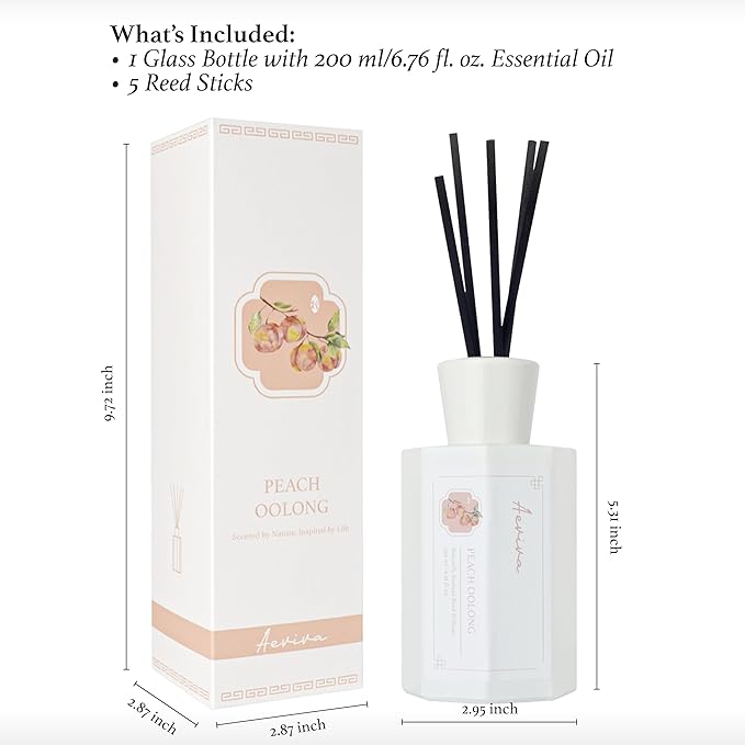 Reed Diffuser Set, Peach Oolong Scented Oil Diffuser, 6.76 fl oz (200 ml) Home Fragrance Diffuser with Reed Sticks, Air Fresheners for Home, Bathroom Shelf Decor