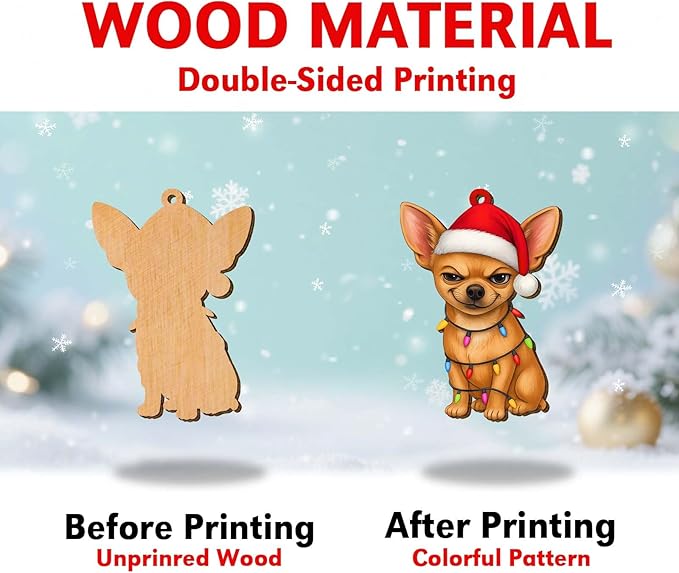 2 Side Printed Flat Christmas Wooden Ornaments, Animal Keepsake Hanging Tree Decoration, Santa Chihuahua Ornament