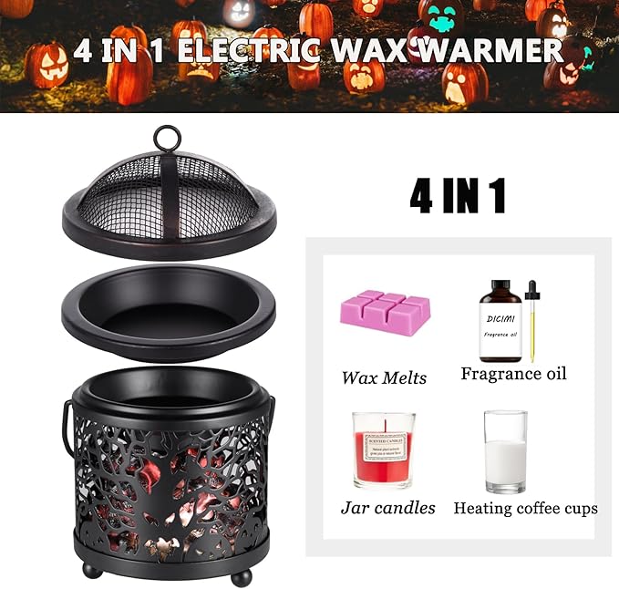 Dicimi Halloween Candle Wax Warmer, Colorful Skull Aromatherapy Wax melt Warmer, Metal Electric 4-in-1 Burners for Halloween interiors, Ideal Present for Family and Friends - Ghost Tree Skulls