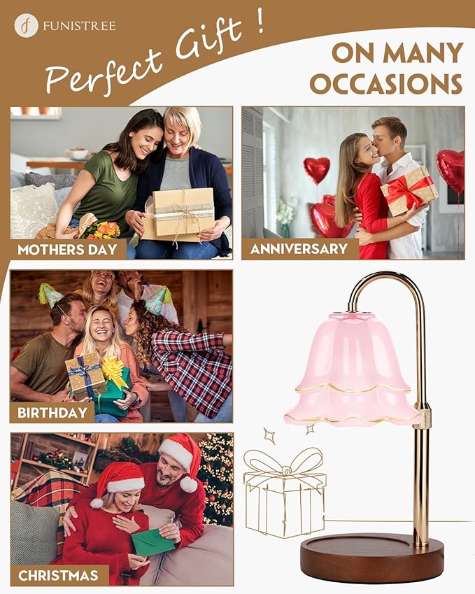 Candle Warmer Lamp with Timer Dimmable, Height Adjustable Birthday Gifts for Women Mom House Warming, Home Decor, Lotus Flower Candle Lamp Warmer 2 Bulbs Inc (Pink-1)