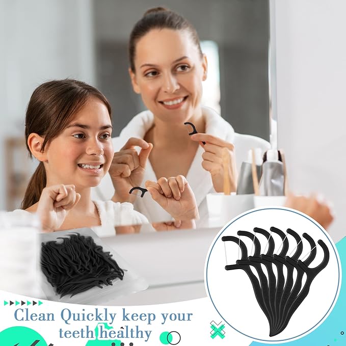 Baderke 600 Count Floss Picks Bulk Dental Flossers Picks for Adults Non Breakable Tooth Picks Flossers Teeth Cleaning Dental for Family Pack Travel(Black)