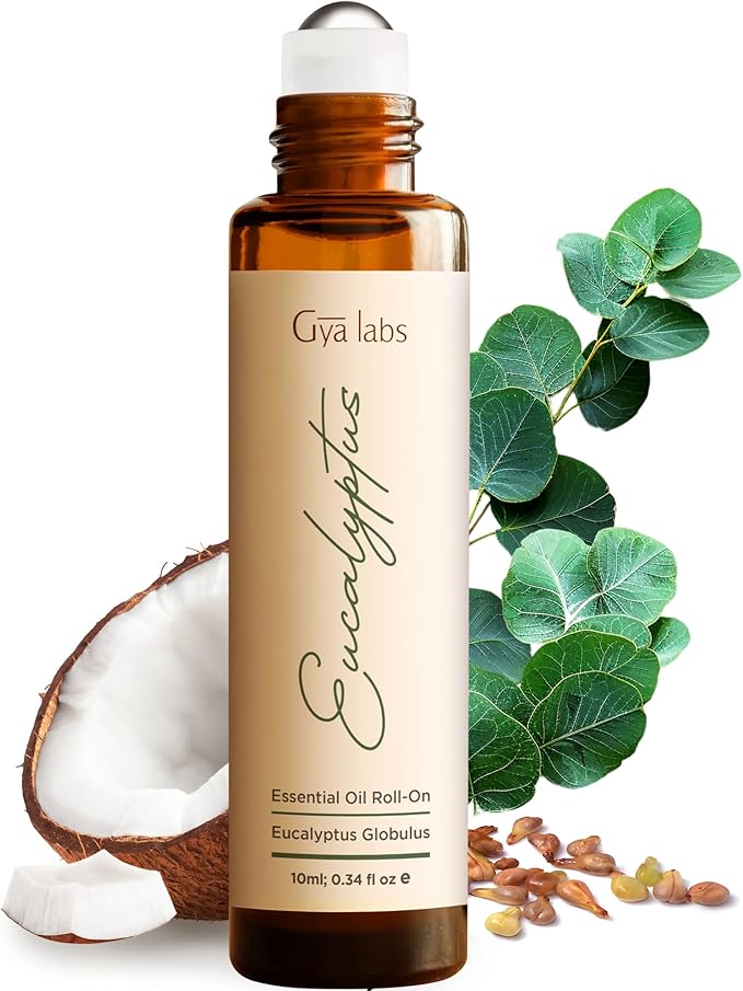 Gya Labs Eucalyptus Essential Oil Roll On - 0.34 Fl Oz - Travel Size Roller for Camping, Skin, Aromatherapy Relief, Convenience