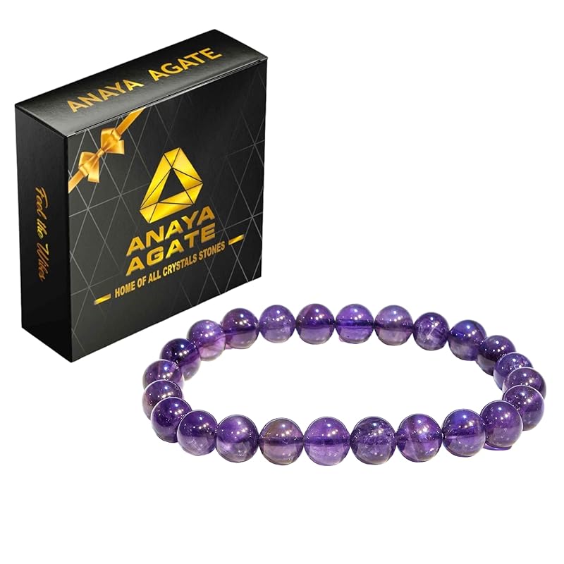 Amethyst Crystal Bracelet – Natural Healing Crystal Bracelet for Women and Men – Stretchable 8mm Round Bead Bracelet for Women – Handmade Adjustable Size Crystal Bracelet for Women