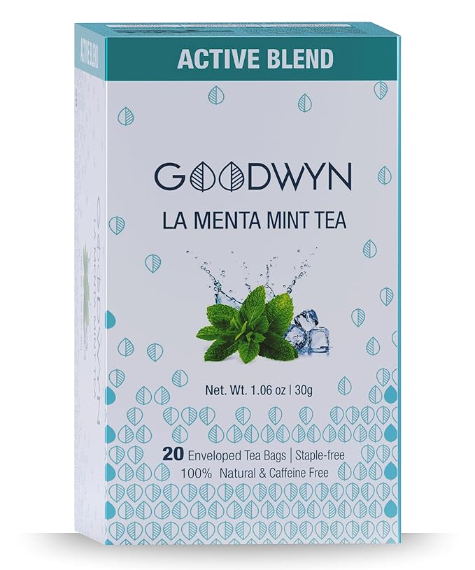 Goodwyn Peppermint Tea – 20 Herbal Tea Bags | Caffeine-Free Peppermint Flavor with Real mint Leaves | Organic mint Tea | Individually Wrapped Plastic-Free Bags | Travel-Friendly | Aromatic, Refreshing | Indian Origin Herbal Tea