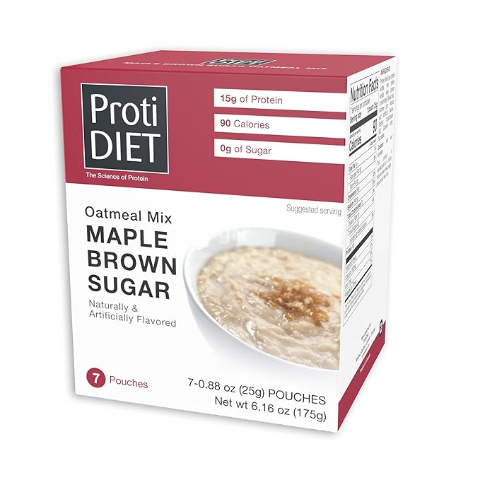 ProtiDIET High Protein Maple Brown Sugar Oatmeal - Sugar free Instant Oatmeal for a Healthy and Nutritious Breakfast, Packed with Essential Nutrients - 7 Count Box