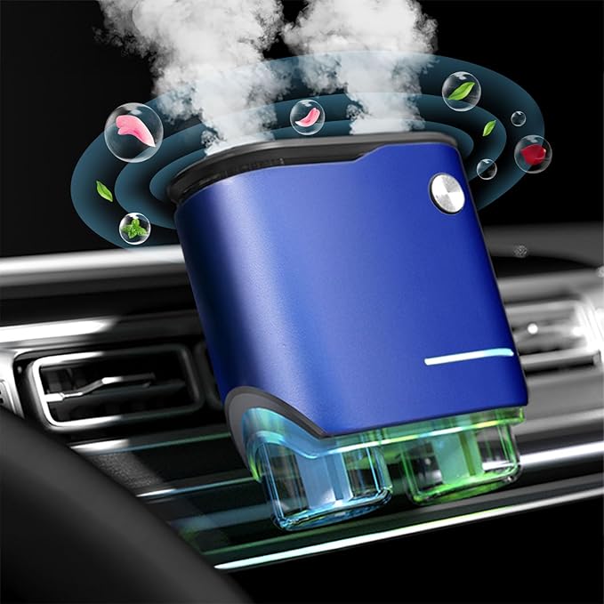Smart Car Air Fresheners with Dual-Channel Diffuser & 4pcs Essential Oils, Automotive Scent Dispenser Rechargeable Aromatherapy Diffuser Vent Clip for Cars, 3 Adjustable Modes, Long-Lasting Fragrance