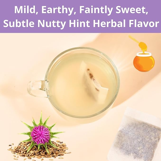 50 Milk Thistle Tea Bags, 3g/Bags, VitalForest Roasted Milk Thistle Seeds Herb Tea, Natural Dried Thistle Tea for Liver Detox Cleanse and Support, Caffeine Free, Non-GMO