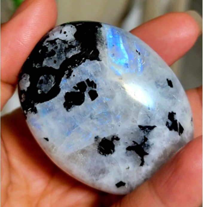 Amazing Gemstone Rainbow Moonstone Crystals, Healing Stones - Extra Large Palm Stone Crystals Piedra - for Good Luck, Positive Energy, Meditation - Unique Stocking Stuffers, Birthday Gifts Women, Men