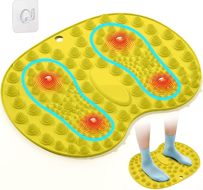Foot Massage Mat, Big Foot Reflexology Mat with Magnetic Therapy, Foot-Shaped Acupressure Mat for Feet Relaxation, Under Desk Mat Pressure Point Mat for Pain, Fatigue and Stress Relief(Yellow)